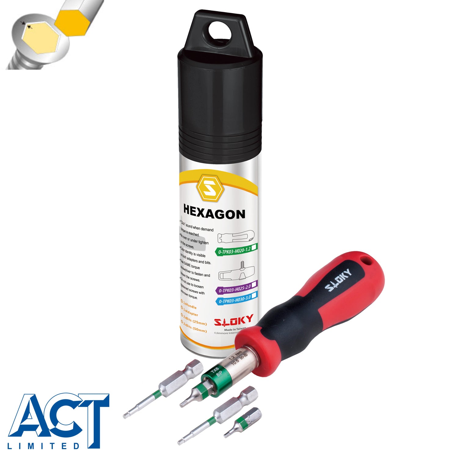 Sloky Torque Screwdriver Slim-Fit Handle for HEXAGON® Single Set - H2 ...