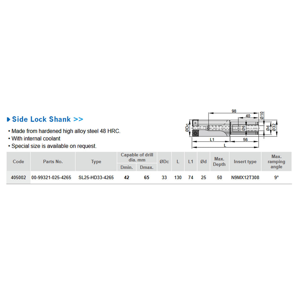 Nine9 NC Helix Drill Side Lock Shank