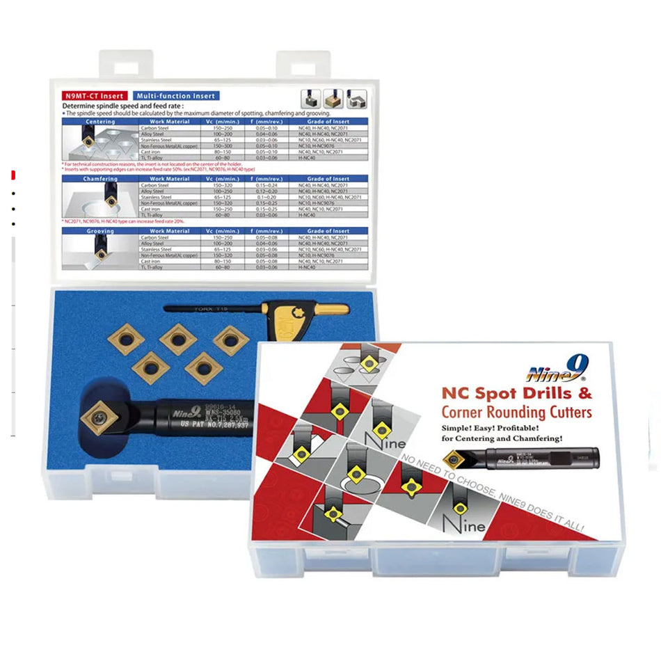 Nine9 NC Spot Drill N9MT11T3 Starter Kit 90° - 1 Holder, 1 Key & 6 Inserts