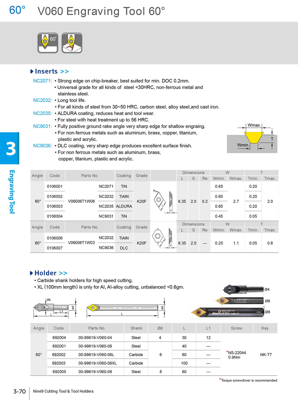 60 Degree Engraving Insert ALDURA - V06006T1W06-NC2035