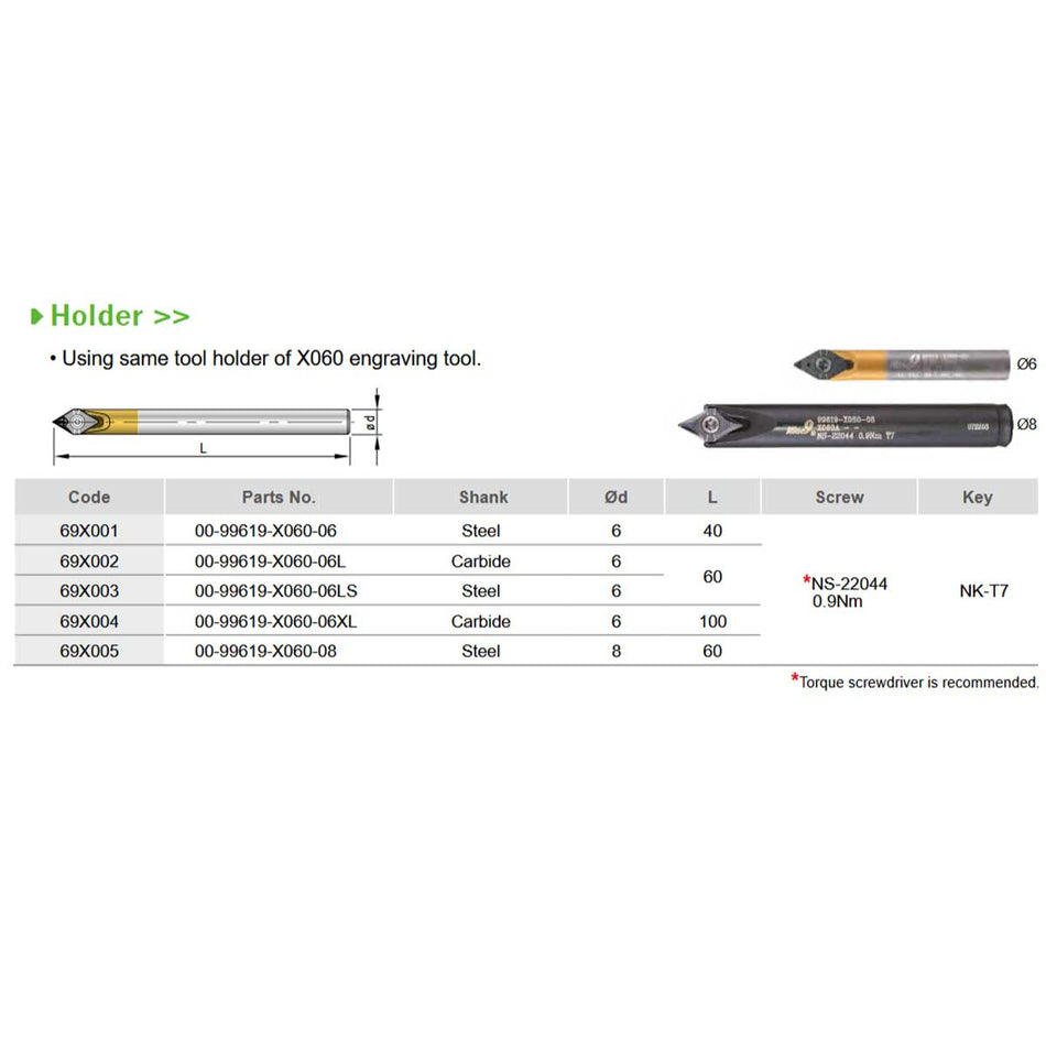 Nine9 NC Deburring 60° & 90° Tool Holder - X060