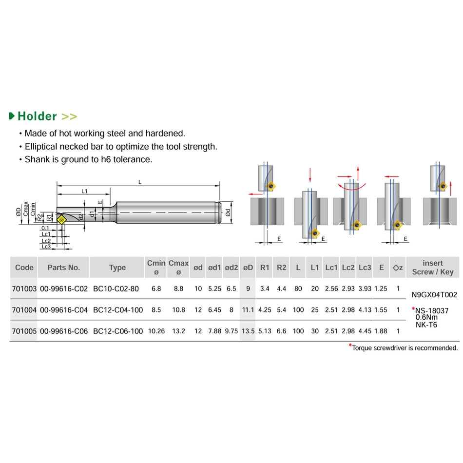 Nine9 Indexable Chamfer Mill Tool Holder -  øD9,11.1,13.5