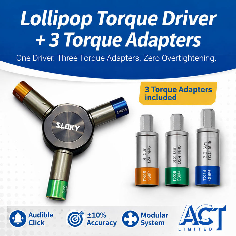 Sloky Lollipop Torque Screwdriver & "Choose Your Own" 3 Torque Adapters