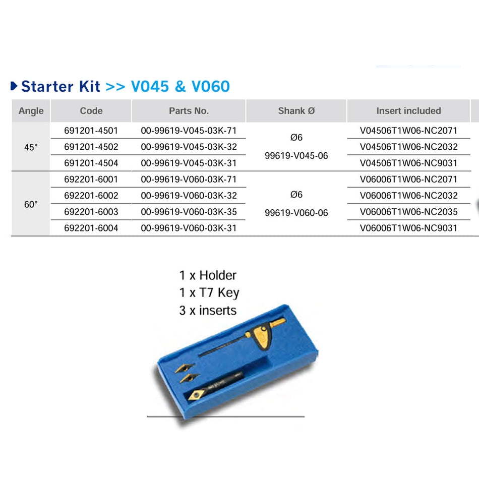 Nine9 Engraving Starter Kit 45° - 1 Holder, 1 T7 Key & 3 Inserts